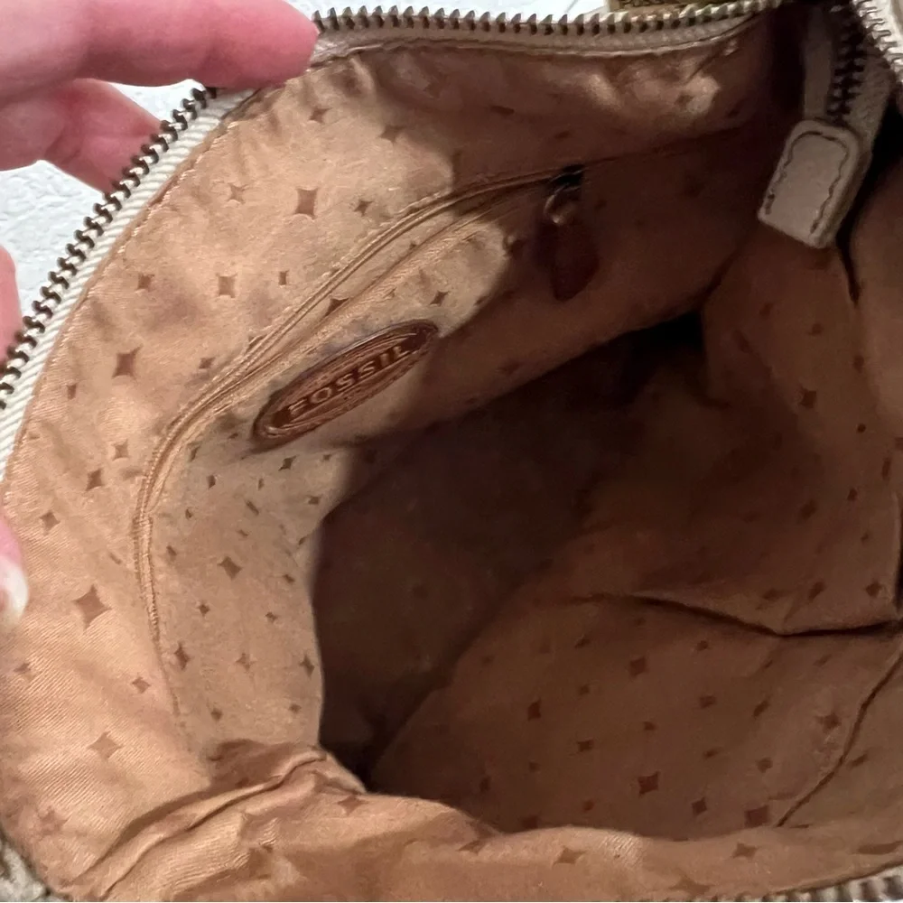 Vintage Fossil Beige Cream Pebbled Leather Crossbody Messenger Bag Unisex